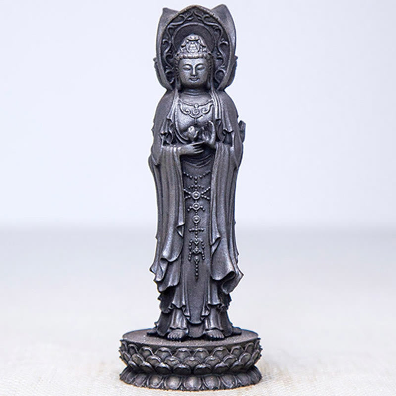 Buddha Stones Estatua de Resina Fundida con Polvo de Hierro Oxidado de la Kwan Yin Avalokitesvara Trifacética Decoración de Escritorio de Riqueza