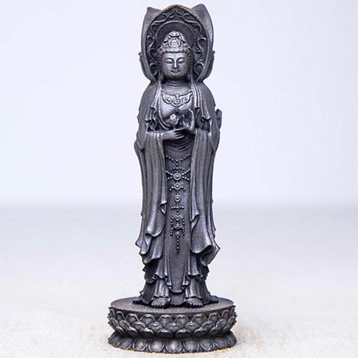 Buddha Stones Estatua de Resina Fundida con Polvo de Hierro Oxidado de la Kwan Yin Avalokitesvara Trifacética Decoración de Escritorio de Riqueza