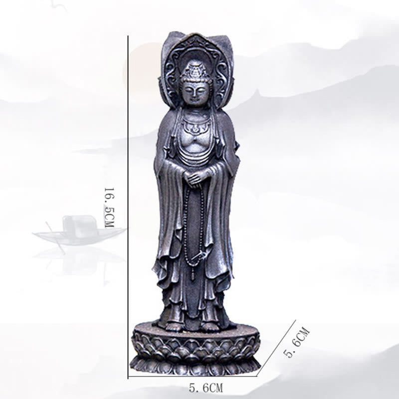 Buddha Stones Estatua de Resina Fundida con Polvo de Hierro Oxidado de la Kwan Yin Avalokitesvara Trifacética Decoración de Escritorio de Riqueza