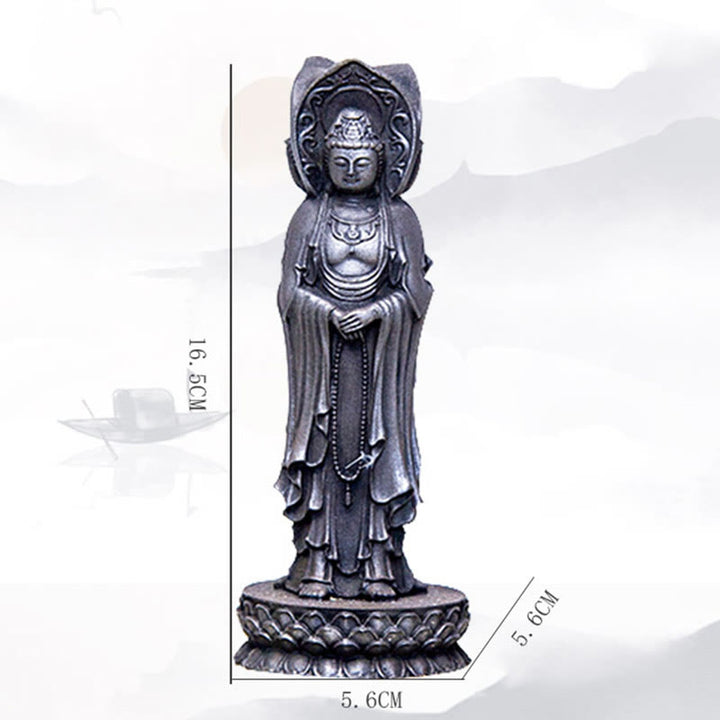 Buddha Stones Estatua de Resina Fundida con Polvo de Hierro Oxidado de la Kwan Yin Avalokitesvara Trifacética Decoración de Escritorio de Riqueza