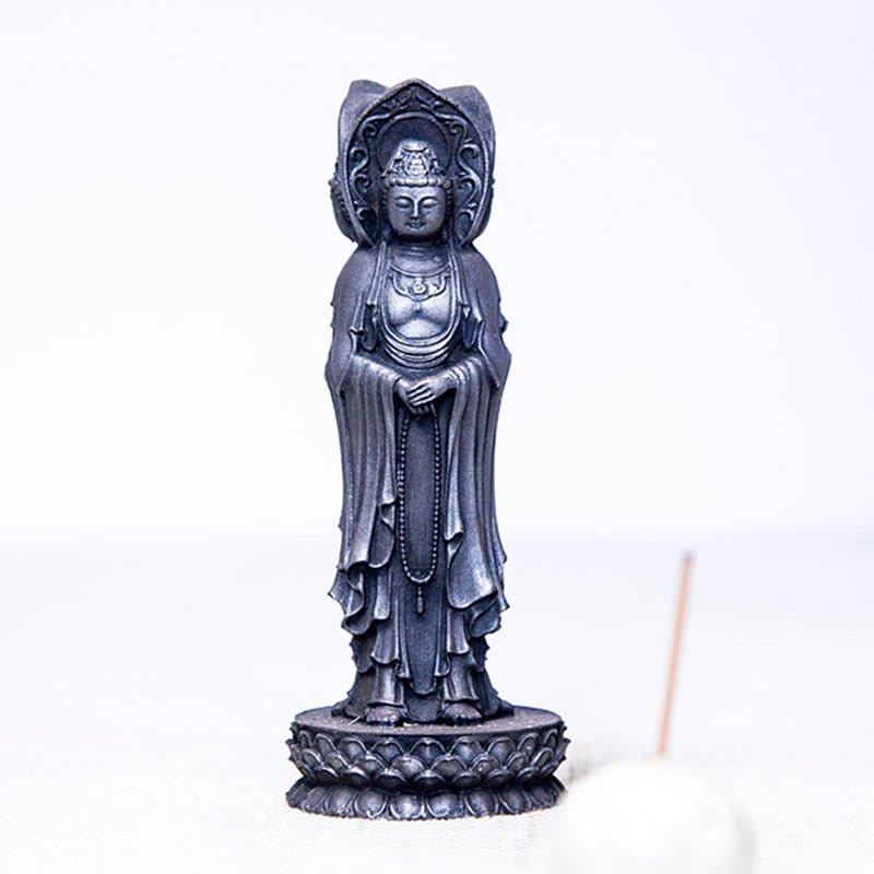 Buddha Stones Estatua de Resina Fundida con Polvo de Hierro Oxidado de la Kwan Yin Avalokitesvara Trifacética Decoración de Escritorio de Riqueza