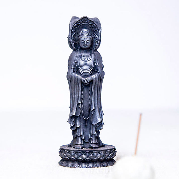 Buddha Stones Estatua de Resina Fundida con Polvo de Hierro Oxidado de la Kwan Yin Avalokitesvara Trifacética Decoración de Escritorio de Riqueza