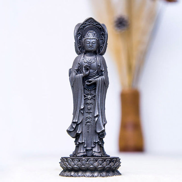 Buddha Stones Estatua de Resina Fundida con Polvo de Hierro Oxidado de la Kwan Yin Avalokitesvara Trifacética Decoración de Escritorio de Riqueza