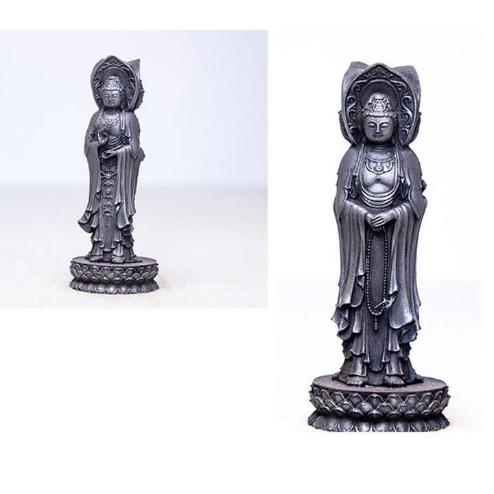 Buddha Stones Estatua de Resina Fundida con Polvo de Hierro Oxidado de la Kwan Yin Avalokitesvara Trifacética Decoración de Escritorio de Riqueza