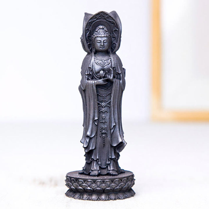 Buddha Stones Estatua de Resina Fundida con Polvo de Hierro Oxidado de la Kwan Yin Avalokitesvara Trifacética Decoración de Escritorio de Riqueza