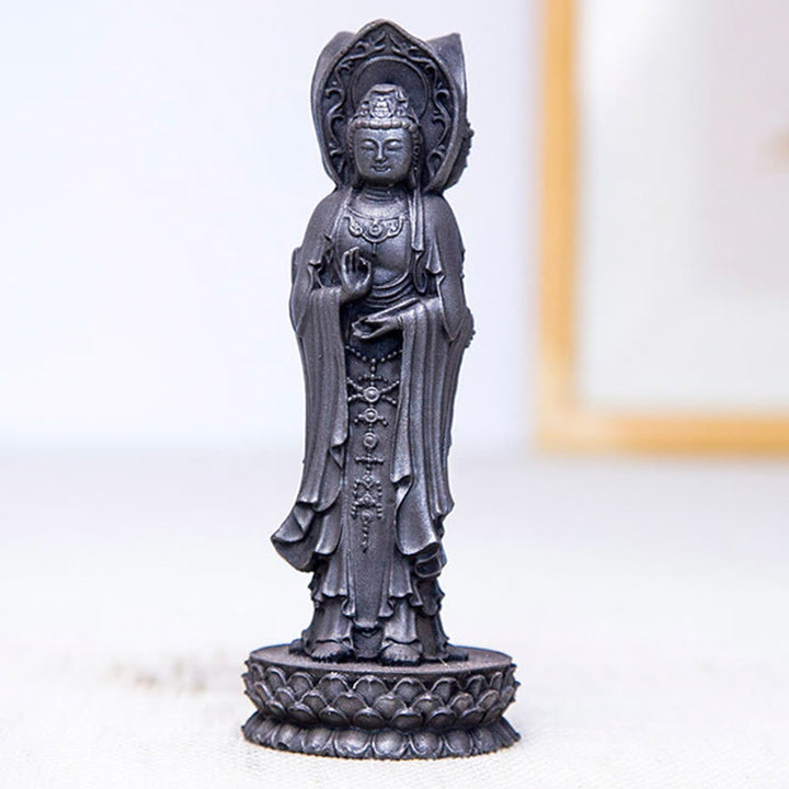 Buddha Stones Estatua de Resina Fundida con Polvo de Hierro Oxidado de la Kwan Yin Avalokitesvara Trifacética Decoración de Escritorio de Riqueza