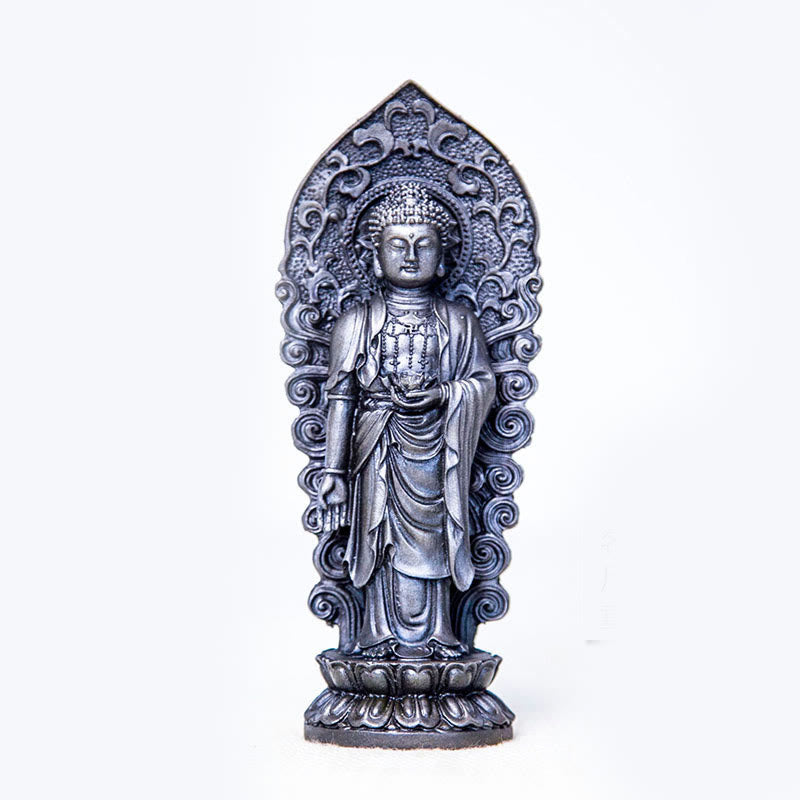 Buddha Stones Estatua de Resina Hecha a Mano de Amitabha Guanyin Avalokitesvara Mahasthamaprapta de Polvo de Hierro y Óxido para Decoración - Buda Loto - Versión pulida 18*7*4,7 cm - image 27