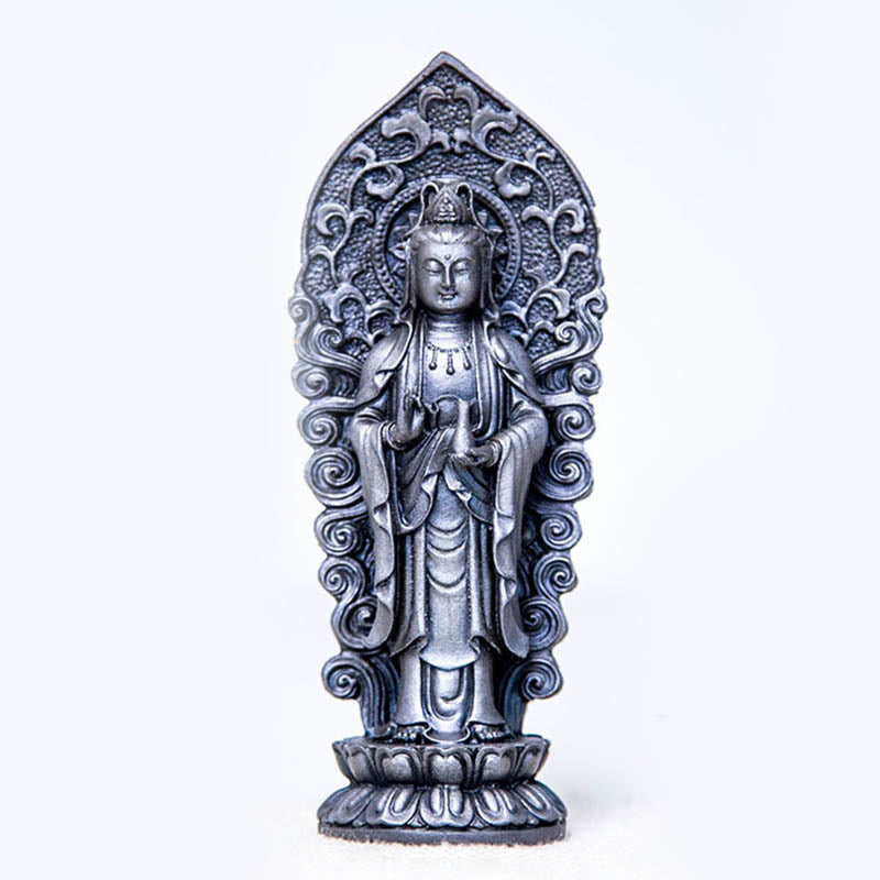 Buddha Stones Estatua de Resina Hecha a Mano de Amitabha Guanyin Avalokitesvara Mahasthamaprapta de Polvo de Hierro y Óxido para Decoración - Jarrón de Buda - Versión pulida 18*7*4,7 cm - image 30