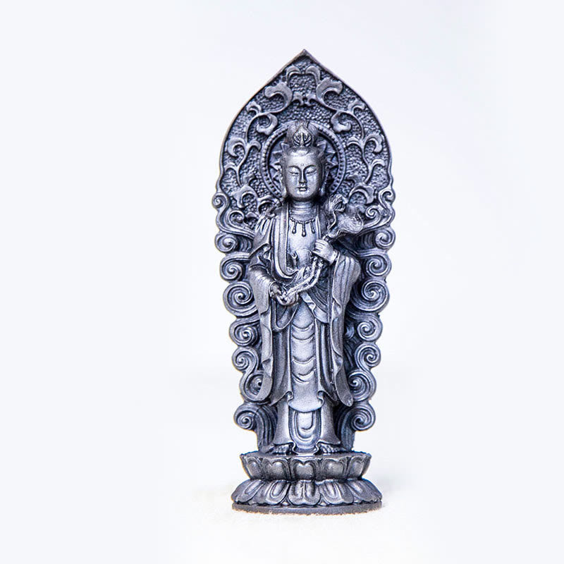 Buddha Stones Estatua de Resina Hecha a Mano de Amitabha Guanyin Avalokitesvara Mahasthamaprapta de Polvo de Hierro y Óxido para Decoración - Mango de Buda Ruyi - Versión pulida 18*7*4,7 cm - image 22