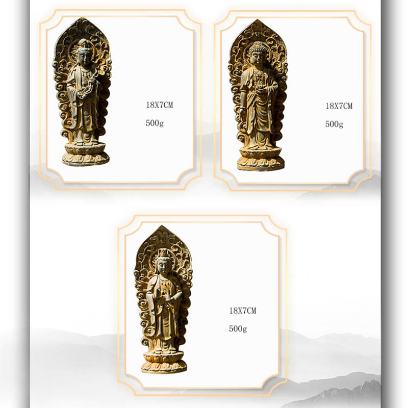 Buddha Stones Estatua de Resina Hecha a Mano de Amitabha Guanyin Avalokitesvara Mahasthamaprapta de Polvo de Hierro y Óxido para Decoración