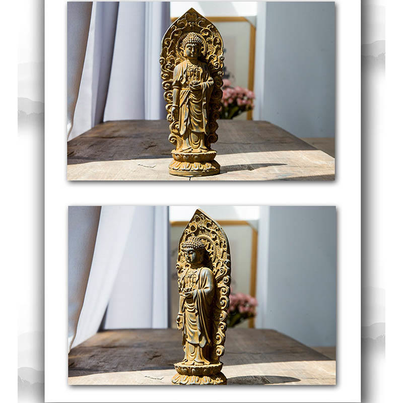 Buddha Stones Estatua de Resina Hecha a Mano de Amitabha Guanyin Avalokitesvara Mahasthamaprapta de Polvo de Hierro y Óxido para Decoración