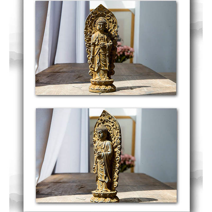 Buddha Stones Estatua de Resina Hecha a Mano de Amitabha Guanyin Avalokitesvara Mahasthamaprapta de Polvo de Hierro y Óxido para Decoración
