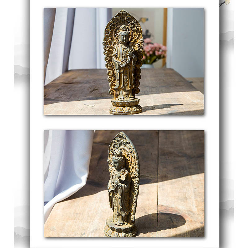 Buddha Stones Estatua de Resina Hecha a Mano de Amitabha Guanyin Avalokitesvara Mahasthamaprapta de Polvo de Hierro y Óxido para Decoración