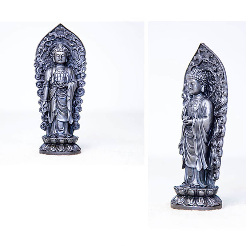 Buddha Stones Estatua de Resina Hecha a Mano de Amitabha Guanyin Avalokitesvara Mahasthamaprapta de Polvo de Hierro y Óxido para Decoración
