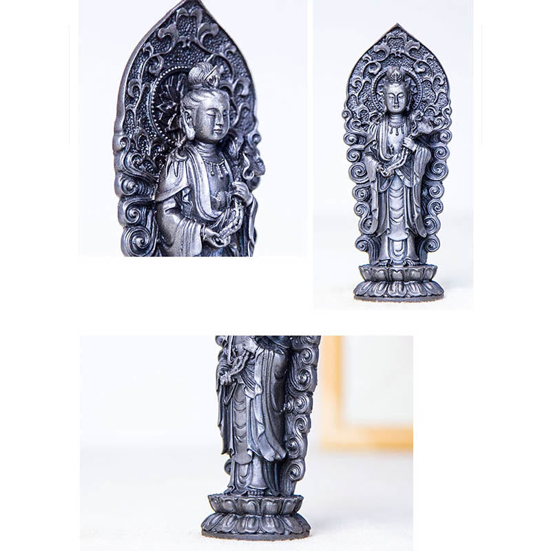 Buddha Stones Estatua de Resina Hecha a Mano de Amitabha Guanyin Avalokitesvara Mahasthamaprapta de Polvo de Hierro y Óxido para Decoración