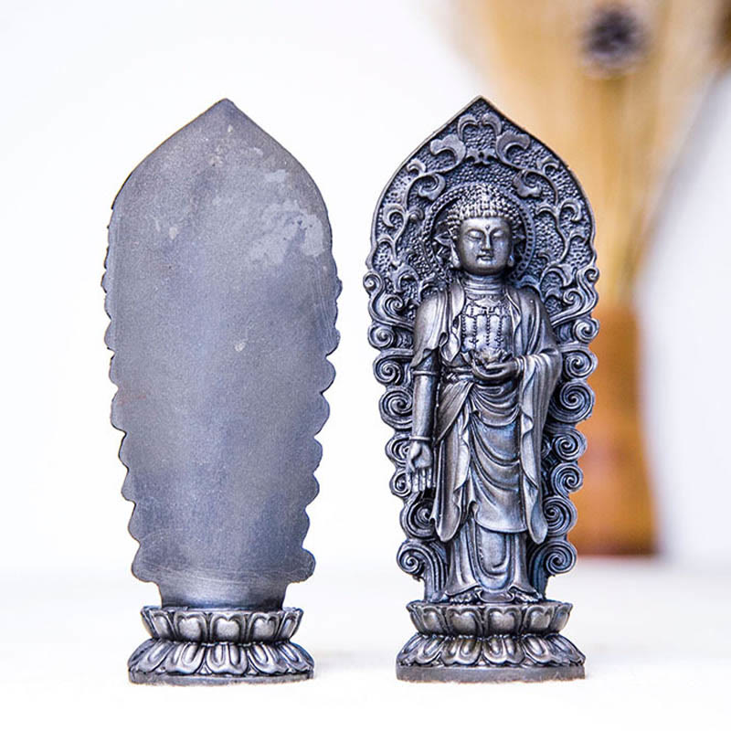 Buddha Stones Estatua de Resina Hecha a Mano de Amitabha Guanyin Avalokitesvara Mahasthamaprapta de Polvo de Hierro y Óxido para Decoración