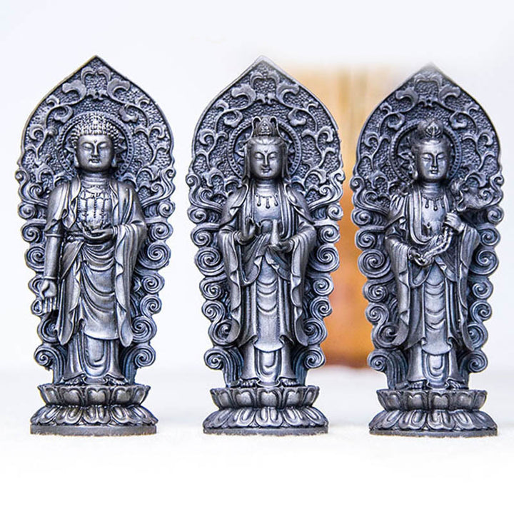 Buddha Stones Estatua de Resina Hecha a Mano de Amitabha Guanyin Avalokitesvara Mahasthamaprapta de Polvo de Hierro y Óxido para Decoración