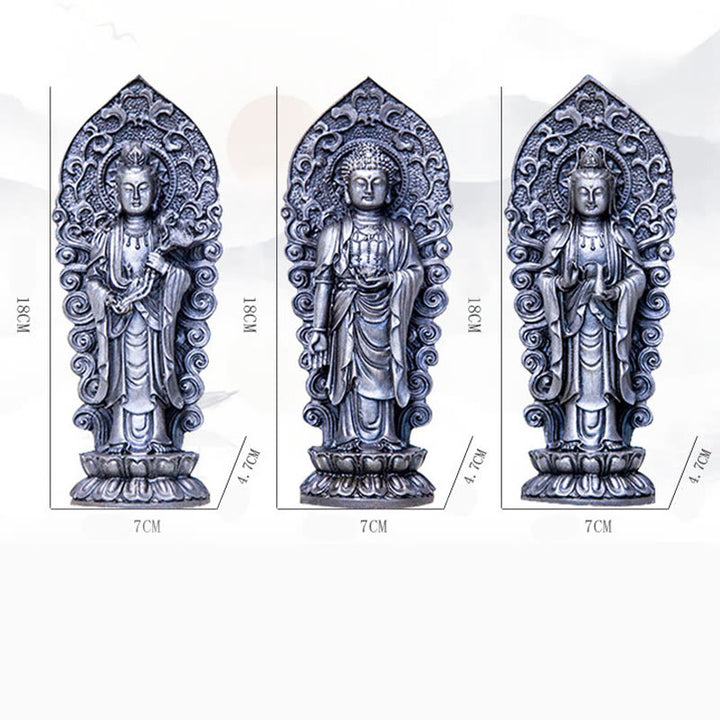 Buddha Stones Estatua de Resina Hecha a Mano de Amitabha Guanyin Avalokitesvara Mahasthamaprapta de Polvo de Hierro y Óxido para Decoración