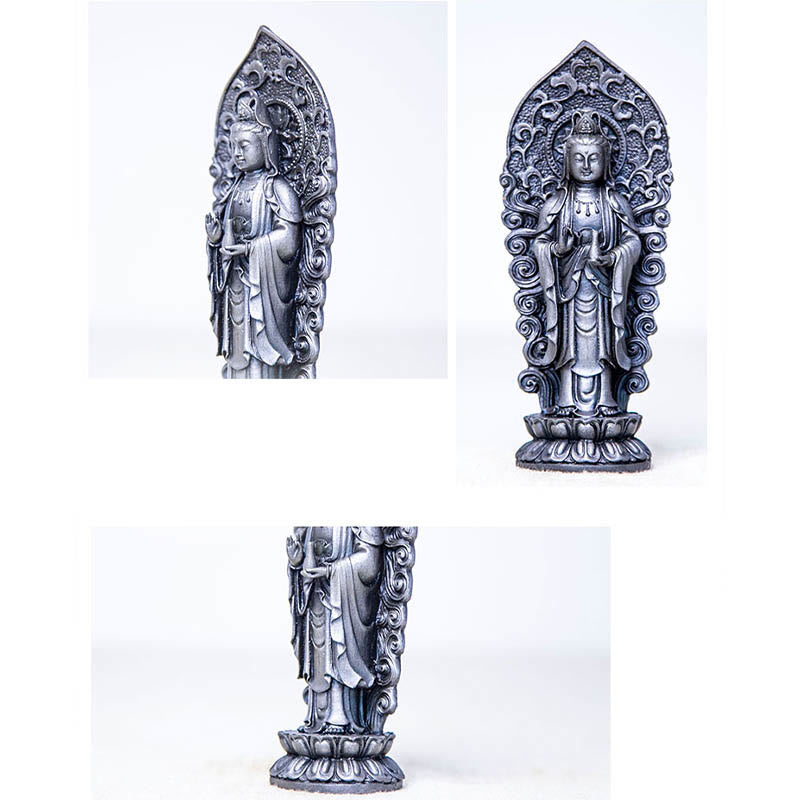 Buddha Stones Estatua de Resina Hecha a Mano de Amitabha Guanyin Avalokitesvara Mahasthamaprapta de Polvo de Hierro y Óxido para Decoración