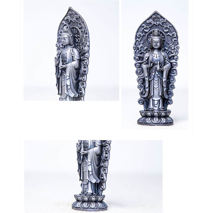 Buddha Stones Estatua de Resina Hecha a Mano de Amitabha Guanyin Avalokitesvara Mahasthamaprapta de Polvo de Hierro y Óxido para Decoración