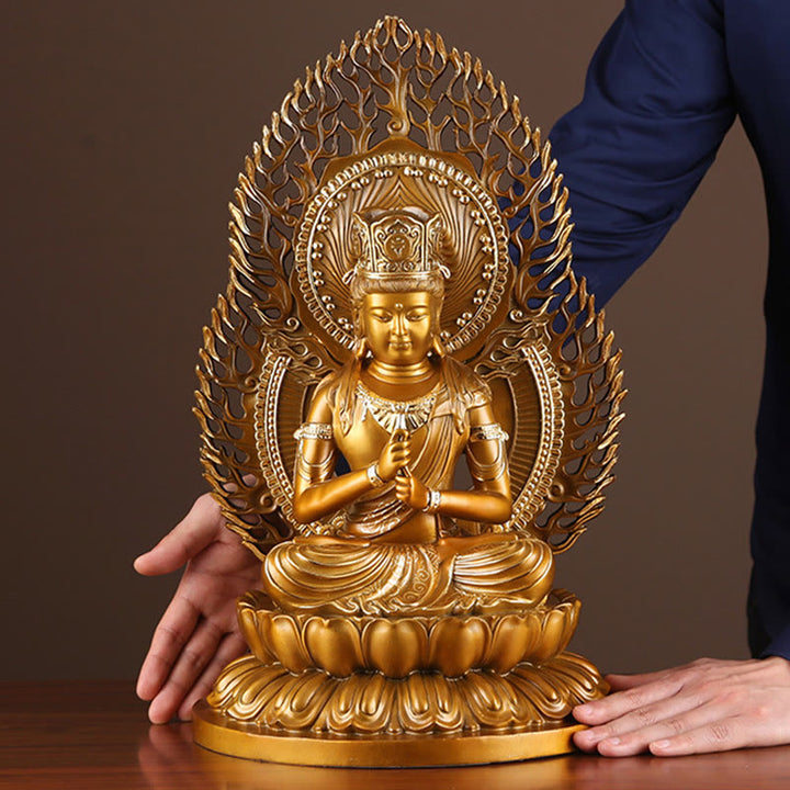 Buddha Stones Tathagata Buddha Figurine Serenidad Estatua de Cobre Decoración para Ofrenda en el Hogar