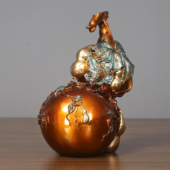 Buddha Stones Gourd Dorada Estatua de Latón y Cobre Decoración de Escritorio para el Hogar