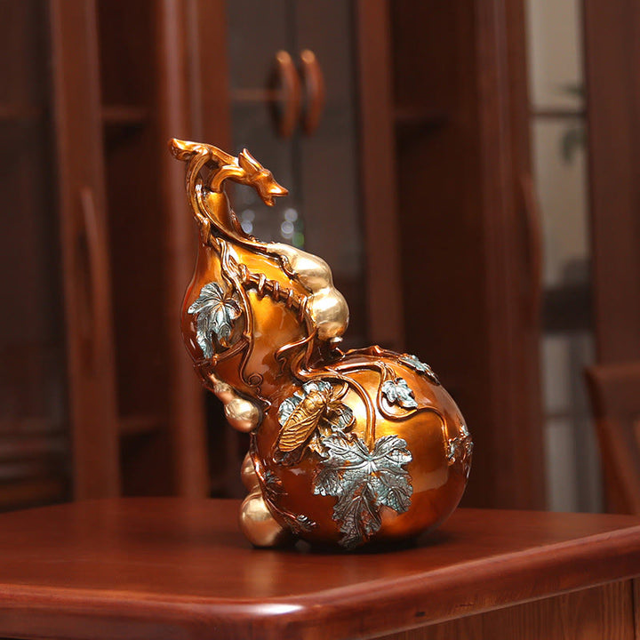 Buddha Stones Gourd Dorada Estatua de Latón y Cobre Decoración de Escritorio para el Hogar - Calabaza grande 18*13,5*25,5cm - image 0