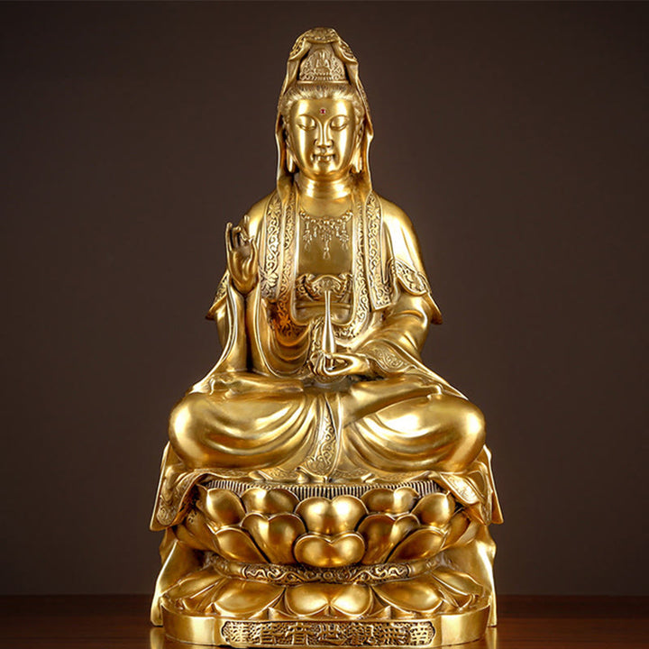 Estatua de Buda Piedras Kwan Yin Avalokitesvara Riqueza Bronce Cobre Decoración para Escritorio en Casa - image 0