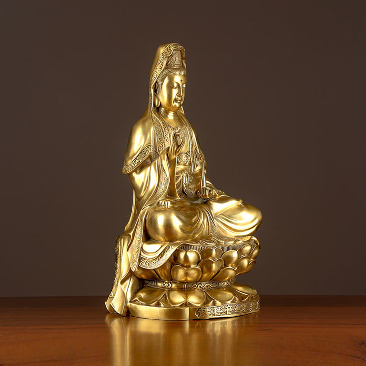 Estatua de Buda Piedras Kwan Yin Avalokitesvara Riqueza Bronce Cobre Decoración para Escritorio en Casa - image 5