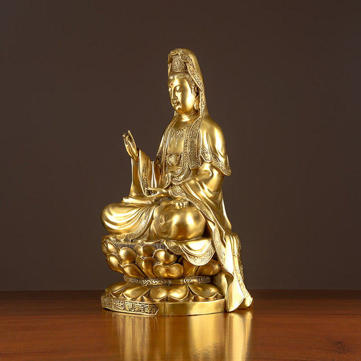 Estatua de Buda Piedras Kwan Yin Avalokitesvara Riqueza Bronce Cobre Decoración para Escritorio en Casa - image 6