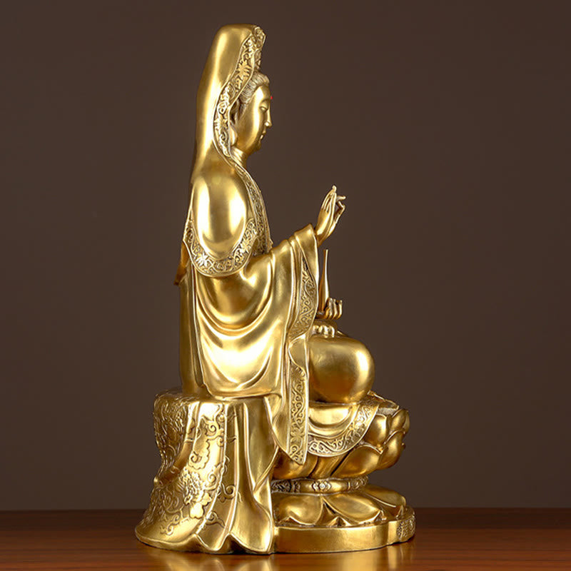 Estatua de Buda Piedras Kwan Yin Avalokitesvara Riqueza Bronce Cobre Decoración para Escritorio en Casa