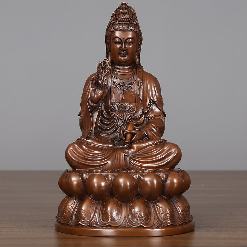Buddha Stones Estatua de Cobre de la Riqueza del Loto de Kwan Yin Avalokitesvara para la Decoración de Escritorio en el Hogar - Avalokitesvara pequeño 15*13,5*25 cm - image 2