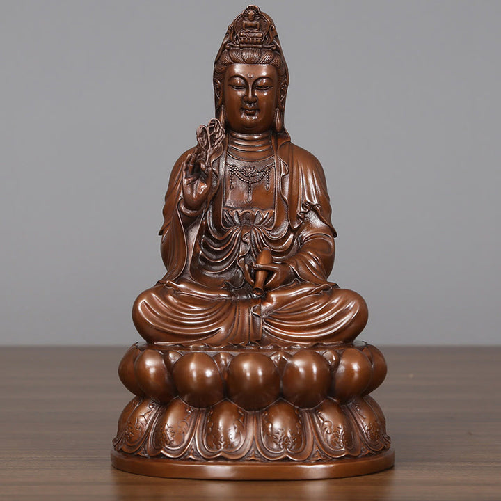 Buddha Stones Estatua de Cobre de la Riqueza del Loto de Kwan Yin Avalokitesvara para la Decoración de Escritorio en el Hogar - Avalokitesvara pequeño 15*13,5*25 cm - image 2
