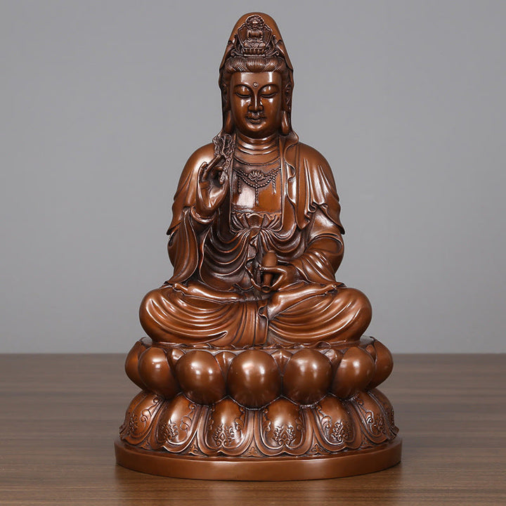 Buddha Stones Estatua de Cobre de la Riqueza del Loto de Kwan Yin Avalokitesvara para la Decoración de Escritorio en el Hogar