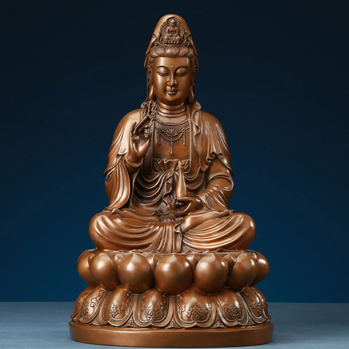 Buddha Stones Estatua de Cobre de la Riqueza del Loto de Kwan Yin Avalokitesvara para la Decoración de Escritorio en el Hogar