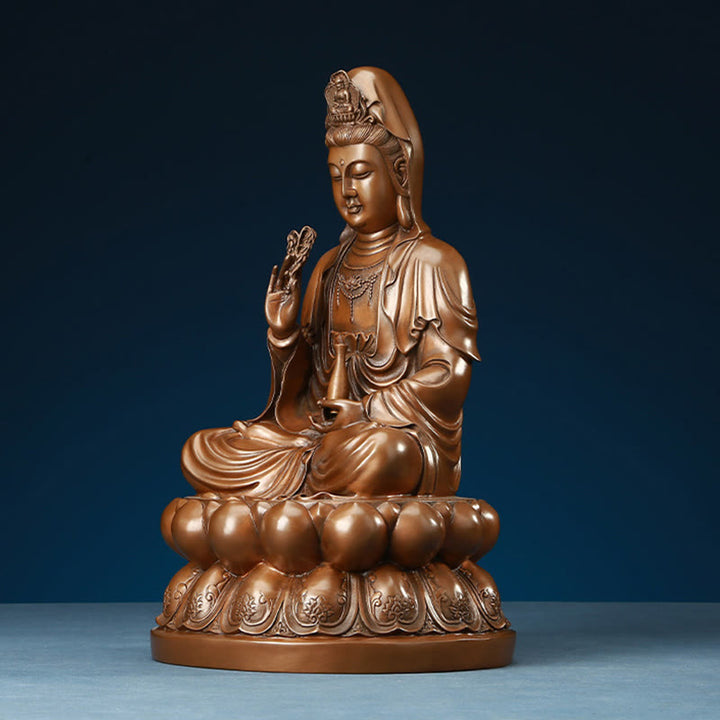 Buddha Stones Estatua de Cobre de la Riqueza del Loto de Kwan Yin Avalokitesvara para la Decoración de Escritorio en el Hogar