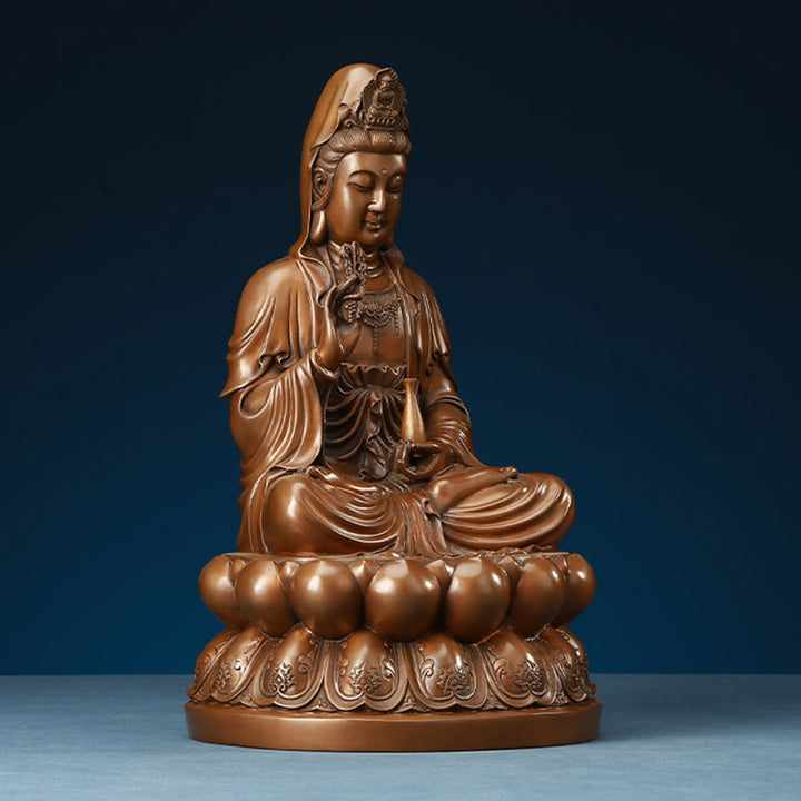 Buddha Stones Estatua de Cobre de la Riqueza del Loto de Kwan Yin Avalokitesvara para la Decoración de Escritorio en el Hogar