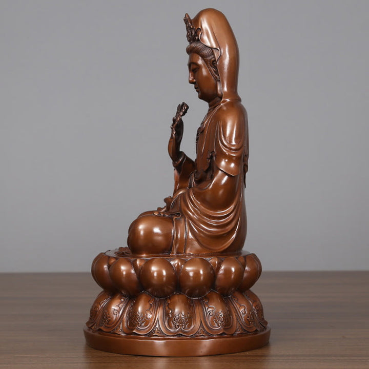 Buddha Stones Estatua de Cobre de la Riqueza del Loto de Kwan Yin Avalokitesvara para la Decoración de Escritorio en el Hogar