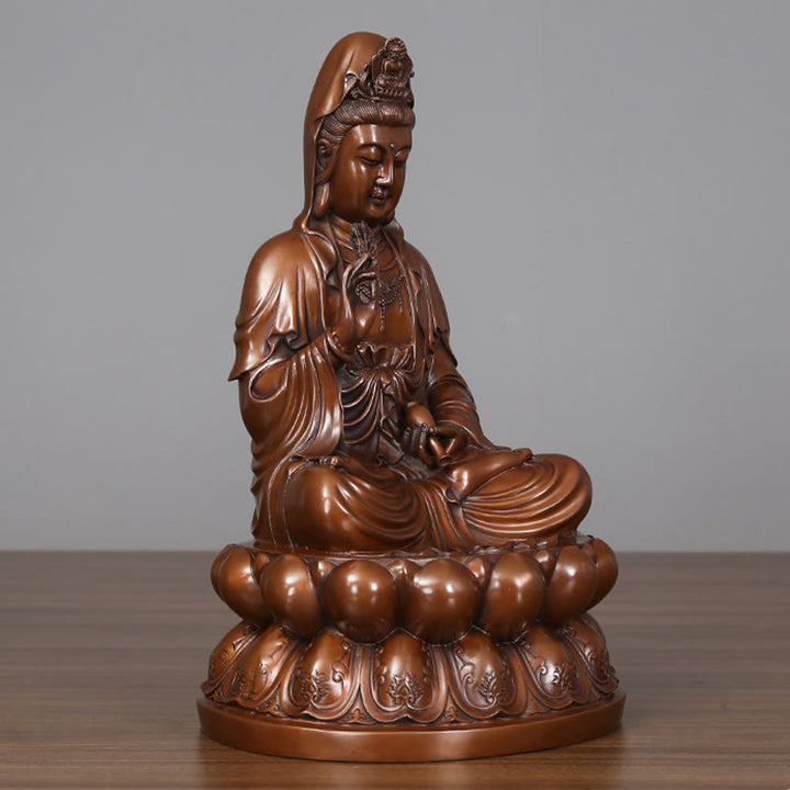 Buddha Stones Estatua de Cobre de la Riqueza del Loto de Kwan Yin Avalokitesvara para la Decoración de Escritorio en el Hogar - image 6