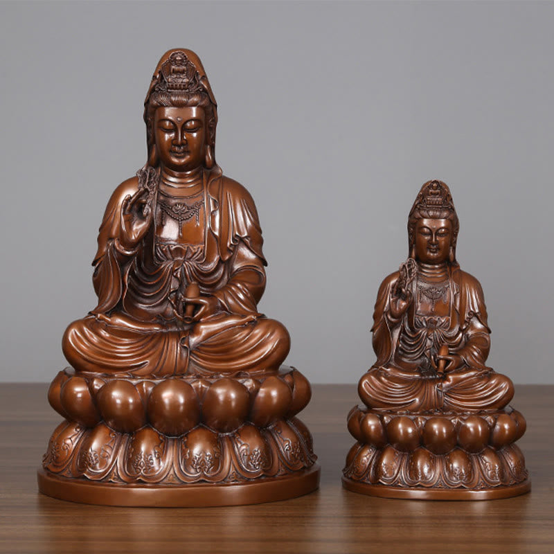 Buddha Stones Estatua de Cobre de la Riqueza del Loto de Kwan Yin Avalokitesvara para la Decoración de Escritorio en el Hogar