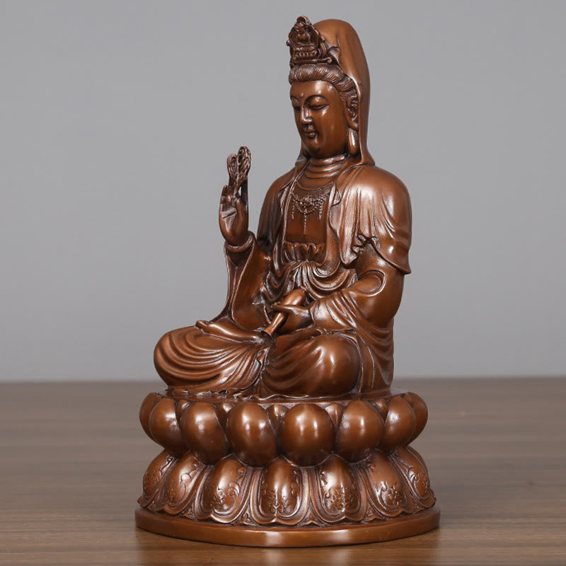 Buddha Stones Estatua de Cobre de la Riqueza del Loto de Kwan Yin Avalokitesvara para la Decoración de Escritorio en el Hogar - image 9
