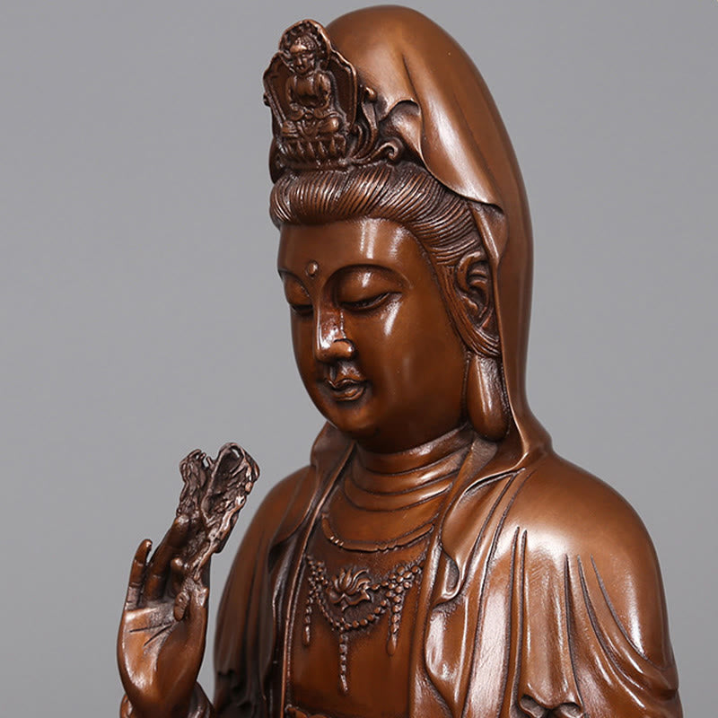 Buddha Stones Estatua de Cobre de la Riqueza del Loto de Kwan Yin Avalokitesvara para la Decoración de Escritorio en el Hogar - image 10