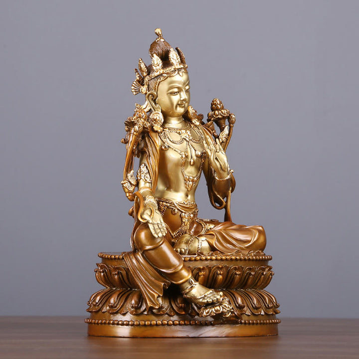 Buddha Stones Bodhisattva Tara Verde Figurilla Protección Estatua de Latón Cobre Decoración para el Hogar