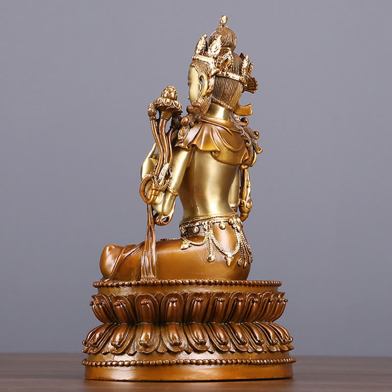 Buddha Stones Bodhisattva Tara Verde Figurilla Protección Estatua de Latón Cobre Decoración para el Hogar
