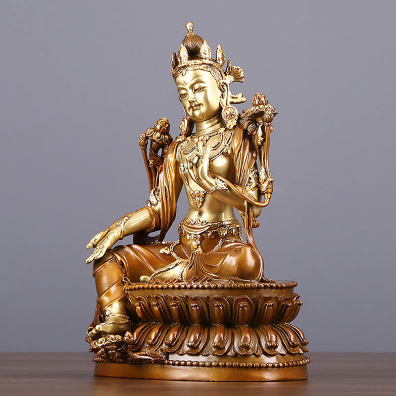 Buddha Stones Bodhisattva Tara Verde Figurilla Protección Estatua de Latón Cobre Decoración para el Hogar