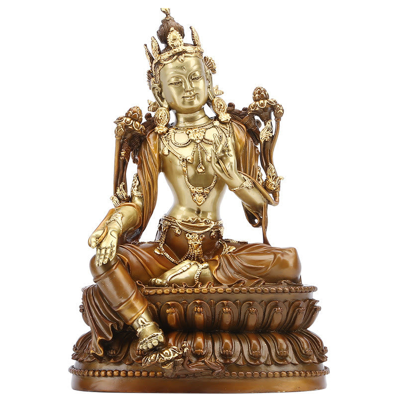 Buddha Stones Bodhisattva Tara Verde Figurilla Protección Estatua de Latón Cobre Decoración para el Hogar