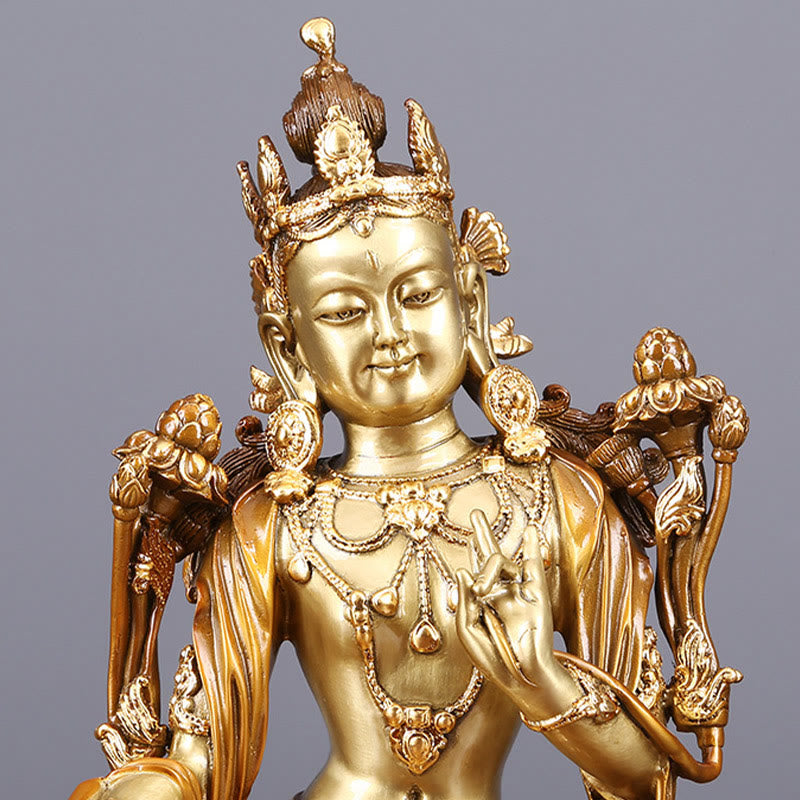 Buddha Stones Bodhisattva Tara Verde Figurilla Protección Estatua de Latón Cobre Decoración para el Hogar