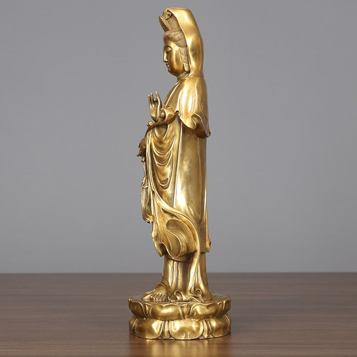 Buddha Stones Estatua De Latón Y Cobre De Kwan Yin Avalokitesvara De Pie Dorada De Riqueza Decoración De Escritorio En Casa