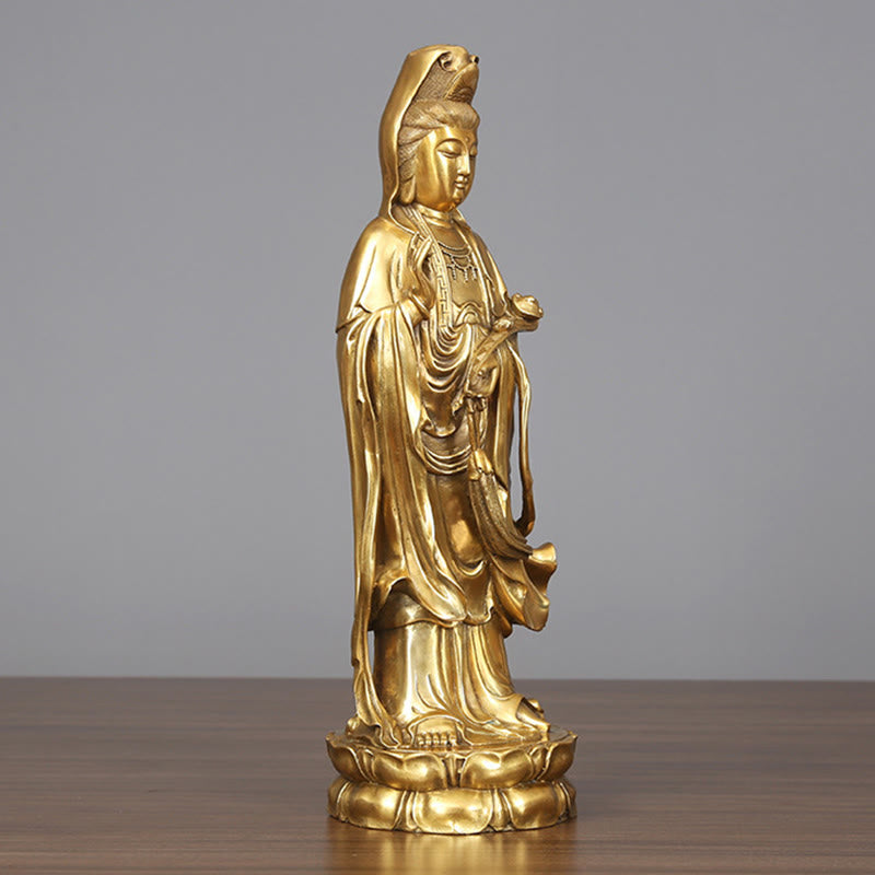 Buddha Stones Estatua De Latón Y Cobre De Kwan Yin Avalokitesvara De Pie Dorada De Riqueza Decoración De Escritorio En Casa - image 1