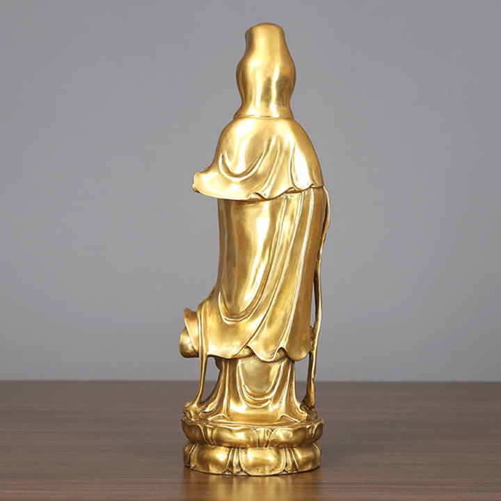Buddha Stones Estatua De Latón Y Cobre De Kwan Yin Avalokitesvara De Pie Dorada De Riqueza Decoración De Escritorio En Casa - image 4